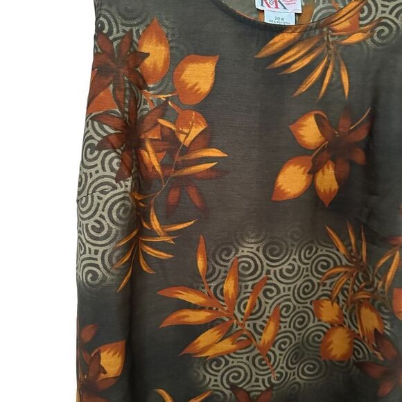 R&K Vintage Shift Brown Floral Size 20 Round Neck Summer Casual Maxi Sun Dress - Picture 5 of 5